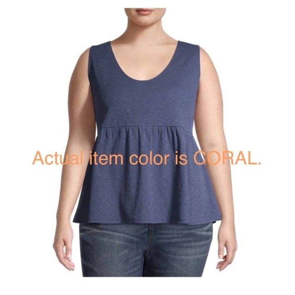 Terra & Sky Coral Peplum Tank Top Comfy Summer Shirt Women's Plus 4X (28W-30W) - Picture 3 of 5